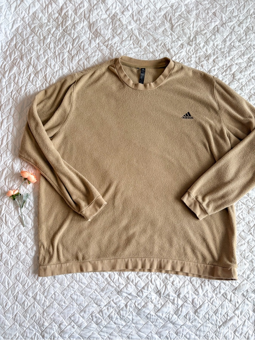 Adidas Men’s Tan Terry Crewneck Sweatshirt XL Beige Pullover Logo